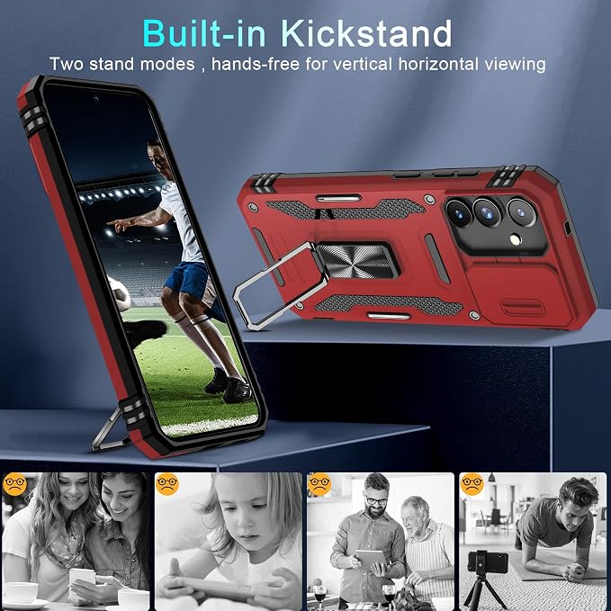 DEERLAMN Case for Samsung Galaxy S24 6.2-Inch with Slide Camera Cover+Screen Protector(1 Pack), Rotated Ring Kickstand Military Grade Shockproof Protective Cover-Red - Image 5