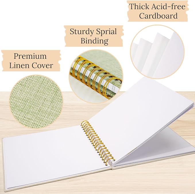 10"x10" Scrapbook Photo Album Linen Cover 20 Sheets 40 Pages White Paper | GrassGreen Hardcover Kraft White Pages Memory Book, for Travel Wedding Guest Book Christmas Baby Fits 4x6 & Instant Photos - Image 7
