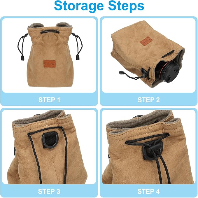 PATIKIL Camera Lens Pouch, L Size Drawstring Lens Case Flannel Camera Lens Handbag Camera Bag with Adjustable Shoulder Strap for DSLR Camera Lens, Yellow - Image 5