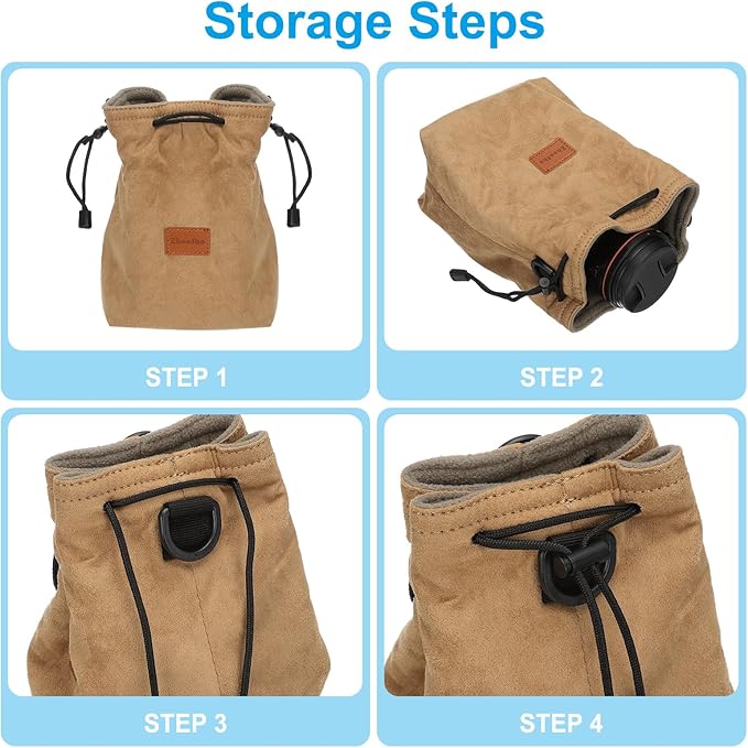 PATIKIL Camera Lens Pouch, M Size Drawstring Lens Case Flannel Camera Lens Handbag Camera Bag with Adjustable Shoulder Strap for DSLR Camera Lens, Yellow - Image 5