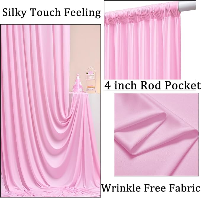 20ft x 10ft Wrinkle Free Pink Backdrop Curtains for Parties, Polyester Backdrop Drapes for Girls Birthday Wedding Photography Background Baby Shower - Image 2