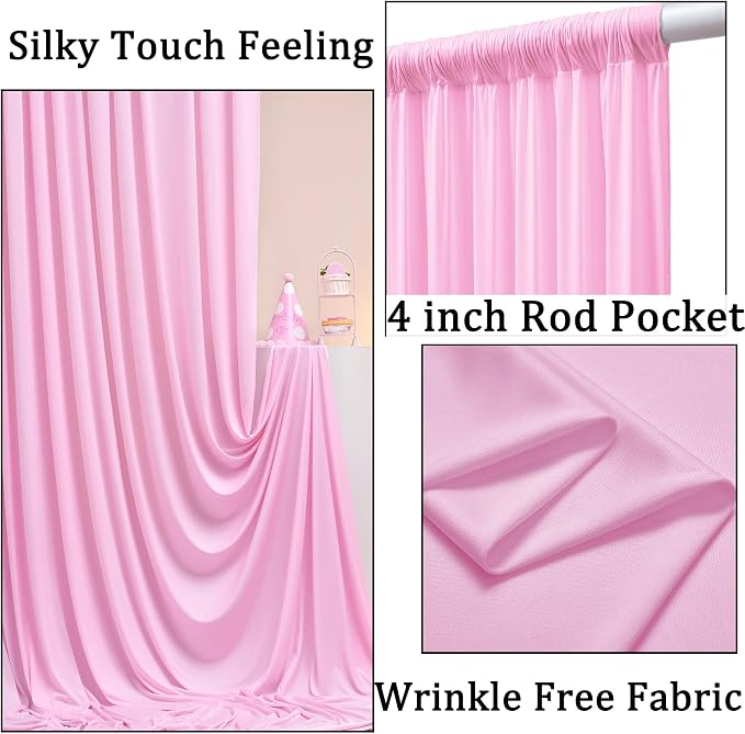 10ft x 8ft Wrinkle Free Pink Backdrop Curtain Drapes, Thick Polyester Baby Pink Backdrop for Girls Birthday Wedding Party Background Baby Shower - Image 2