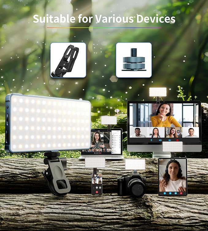 Zecti 135 LED Selfie Camera Phone Light with Metal Hotshoe & Clip | 4000mAh CRI 96+ RGB Video Light, 2500K-9900K 21 Scenes Portable Camera Light for TikTok,Content Creator,12W Max Output Power - Image 7