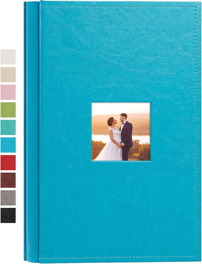 potricher Small Photo Album 4x6 300 Photos, Leather Cover, Blue | Leather 4x6 Picture Album with 300 Horizontal Pockets, Photo Book for Family, Wedding, Anniversary, and Baby by potricher