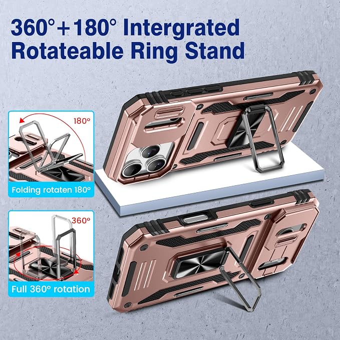 VEGO for iPhone 17 Pro Case with Slide Camera Cover and Kickstand Rose Gold | Privacy Screen Protector & Ring Kickstand Military Grade Heavy Duty Protection Cover for iPhone 17 Pro - Rose Gold - Image 4
