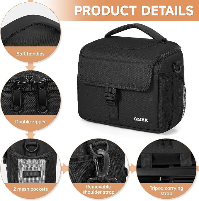 Camera Carrying Case, Camera Storage Bags Anti-Shock Crossbody Camera Case | Compatible for Canon, Nikon, Sony, Fuji DSLR/SLR/Mirrorless Cameras, Lens and Accessories, 9''× 4.7''× 7.5'', Black - Image 4