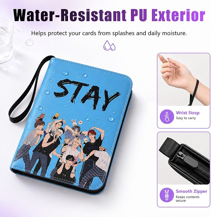 Cute Trading Photocard Binder, STAY Photo Album Cartoon Card Holder Book Storage 900 Cards with Sleeves for Lomo Cards Gift - Boys & Girls, idol Photo Protect (Blue, 9 Pockets) - Image 6