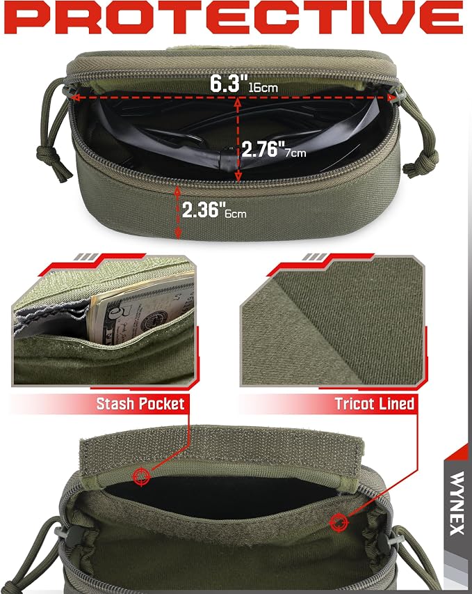 Wynex Tactical Molle Glasses Pouch, Shockproof Eyeglass Case for Glasses | Sunglasses Case Hard Shell, 360°Clip & Patch, Glasses Protector Fit Sunglasses Goggles, for Travel Sports Work - Image 3