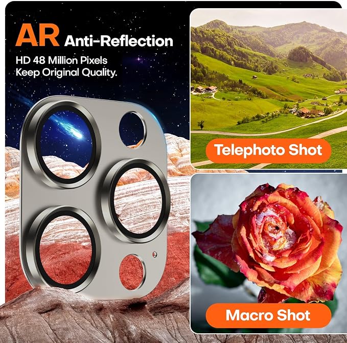 Camera Lens Protector for iPhone 16/15/14 Pro Max & 16/15/14 Pro | Natural Titanium, Aluminum Alloy, 9H+ Glass Camera Cover, Nano Reinforced Adhesive, Anti-Drop, Anti-Scratch, Case Friendly - Image 4