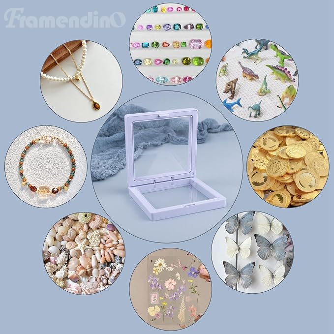 Framendino, 20 Pack White 3D Floating Frame Display Case Challenge Coin 3.5x3.5x0.8 Holder Stands Jewelry Storage Box for AA Medallion Shells Gems - Image 6