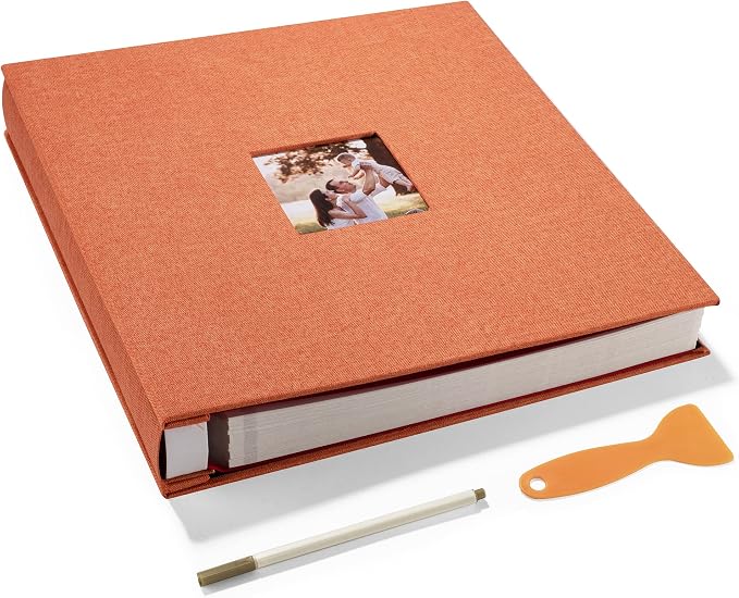 HoneyTolly Large Photo Album Self Adhesive, DIY Scrapbook Album for 600 Photos, 13"x12.6" 120 Pages Linen Cover Memory Book(Orange) by HoneyTolly