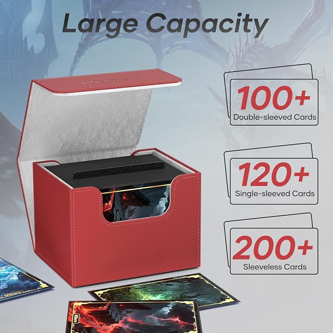 Mlikero Card Deck Box, Commander Deck Box Holds 100+ Double-Sleeved Cards with 2 Dividers, Leather Magnetic Closure Card Box Fit for MTG, TCG (Red) - Image 2