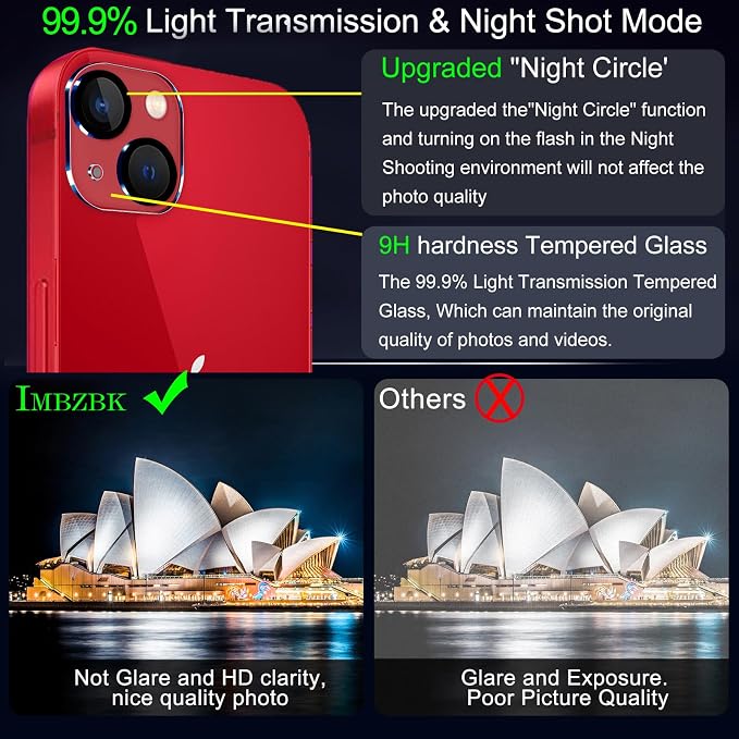 IMBZBK Screen Protector for iPhone 13, Tempered Glass, 3+3 Pack | 9H+ Hardness, Military Grade Shatterproof, Case Friendly, Bubble Free Easy Installation Frame, with 3 Camera Lens Protectors - Image 6
