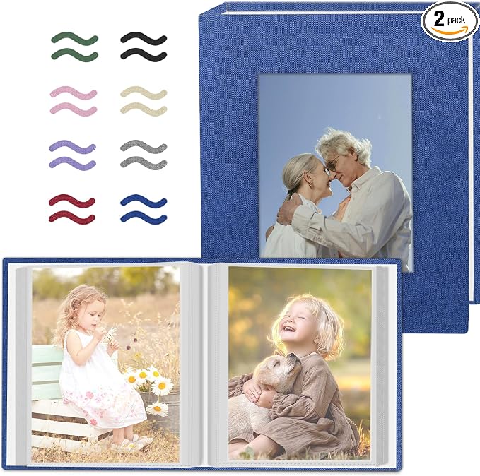 Popotop 2 Pack Photo Album 5x7 Pictures, Small Linen Slip-in Photo Albums Book for 80 Photos with 40 Pockets, Birthday Gifts for Women Mom Family Baby by Popotop