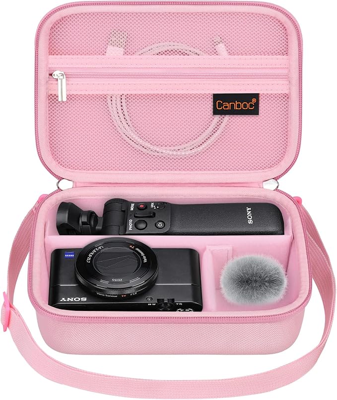 Canboc Carrying Case for Sony ZV-1F/ ZV-1/ ZV-1 II Digital Camera, Pink | Vlogger Accessory Kit Tripod Travel Storage Bag with Strap, Mesh Pocket fit Cable (Case Only) by Canboc