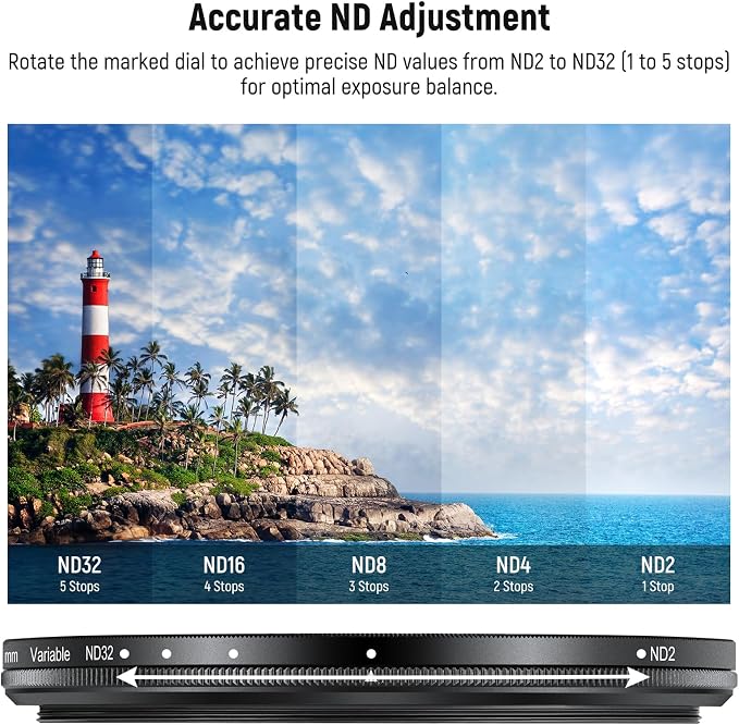 NEEWER 58mm Variable ND Filter with 62mm Lens Hood, ND2-32 Adjustable Neutral Density Filter Compatible with iPhone Android Samsung NEEWER 65mm Telephoto Phone Lens - Image 4