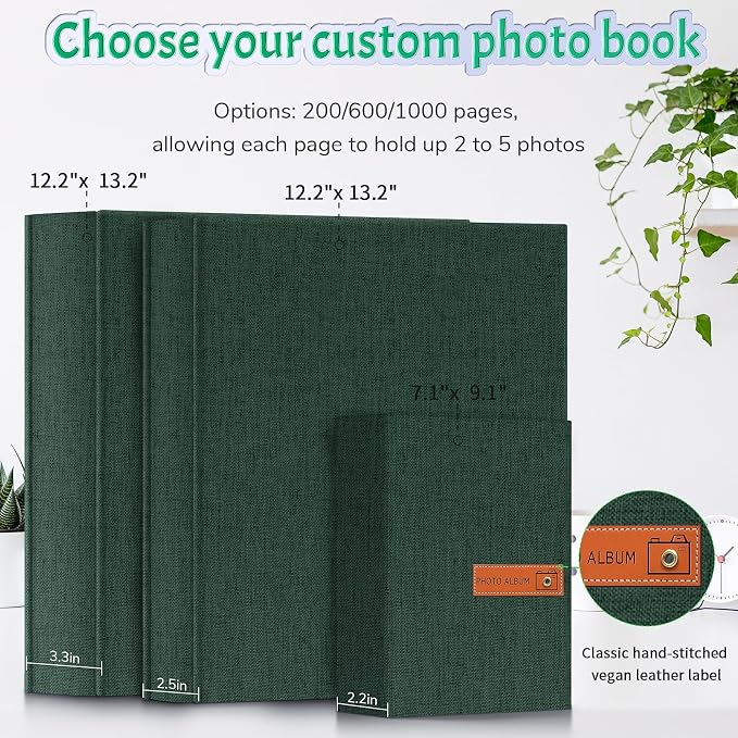 Popotop 4x6 Photo Album 1000 Pictures, Linen Hardcover, Reinforced Spine | Extra-Large 1000-Photo Capacity, Acid-Free PP Slip-In Pockets, 5 Photos per Page, Black Inner Pages, No Memo Space - Image 3