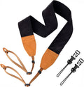 Padwa Lifestyle Corduroy Camera Strap - 2" Double Layer Full Grain Cowhide Leather Head Camera Straps for Photographers, Unique Soft Corduroy Fabric with Quick Release fits all Cameras -Black by PadwaLifestyleCameraStrap