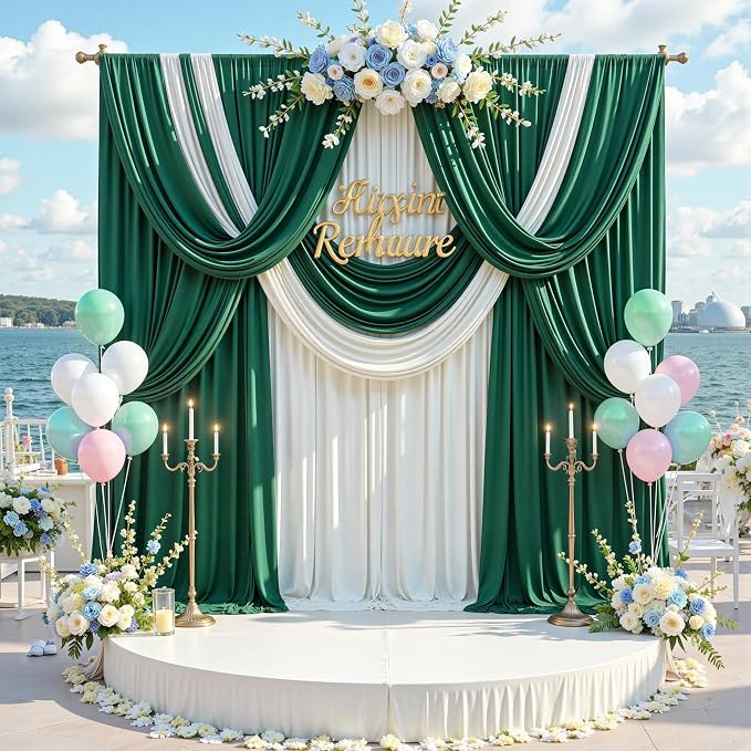 10 ft x 8 ft Wrinkle Free Hunter Green Backdrop Curtain for Parties, Fabric Dark Green Photo Backdrop Drapes 2 Panels 5x10ft for Baby Shower Wedding Birthday Party Photography Curtains - Image 8