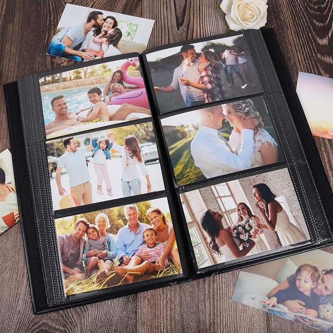 RECUTMS Photo Albums 4x6 Photos 300 Pocket PU Leather Album for Baby Blue | Black Pages, Horizontal Pockets, Slip in Picture, Small Album for Family, Wedding Travel Graduation Book, DIY Cover Window - Image 5