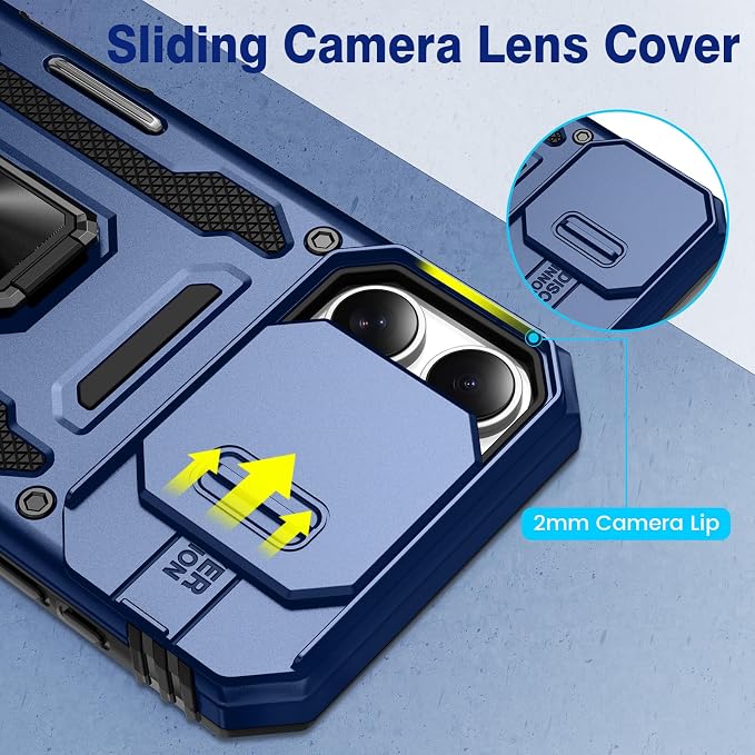 VEGO for iPhone 16 Pro Case with with Privacy Screen Protector and Stand | Slide Camera Cover & Ring Kickstand Military Grade Heavy Duty Protection Cover for iPhone 16 Pro 5G 6.3 Inch - Blue - Image 5