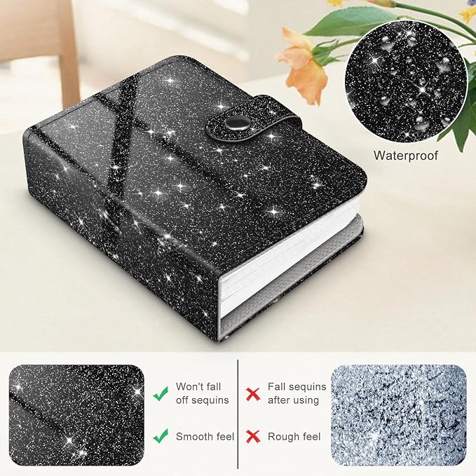 Fintie Mini Photos Album Book for 2x3 Inch Films - 52 Pockets Small Albums | For Fujifilm Instax Mini, Polaroid Hi-Print Pictures, Portable Kpop Photocard Holder, Travel Memory Book, Glittering Black - Image 4