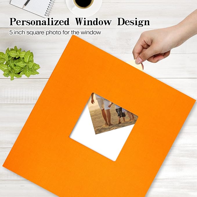 potricher Photo Album 4x6 Pictures, 600 Pockets, Linen Cover, Orange | Linen Cover, Front Window, Large Capacity 4x6 Picture Albums, Photo Book for Family, Wedding, Anniversary, Baby, Keepsake - Image 2