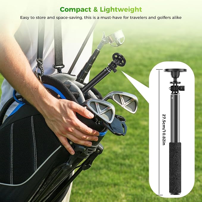 Golf Selfie Stick Tripod & Ground Spike to Record Swing, Phone Mount | Golf spike& tripod, strong magnetic mount, 11.4–47in adjustable pole, 1/4" thread, portable& compact, durable aluminum design - Image 5