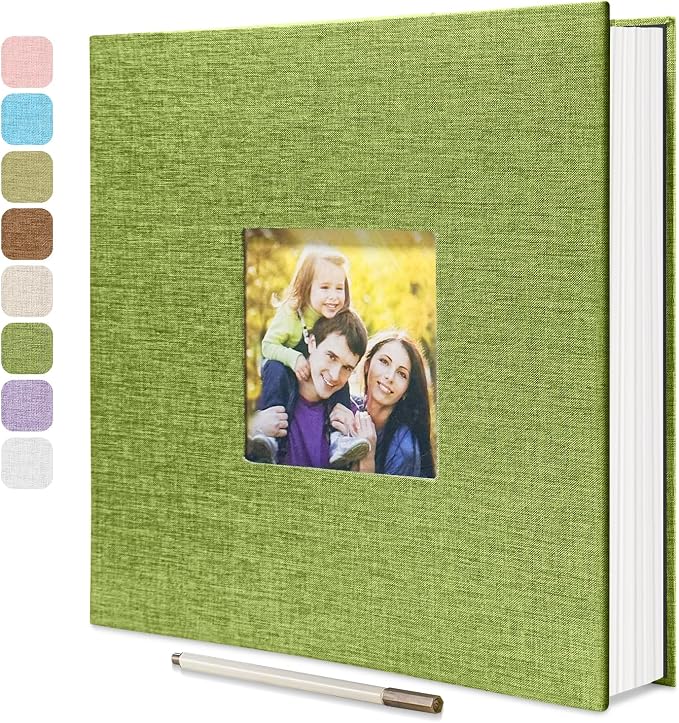 Large Photo Album Self Adhesive, DIY Scrapbook Album for 4x6 8x10 10x12 Pictures, 60 Pages Matcha Linen Cover Memory Book, Ideal Gift for Family Wedding Baby Christmas Anniversary by HoneyTolly