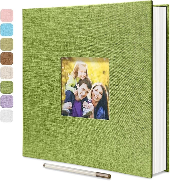 Large Photo Album Self Adhesive, DIY Scrapbook Album for 3x5 4x6 8x10 Pictures, 60 Pages Matcha Linen Cover Memory Book, Ideal Gift for Family Wedding Baby Christmas Anniversary by HoneyTolly