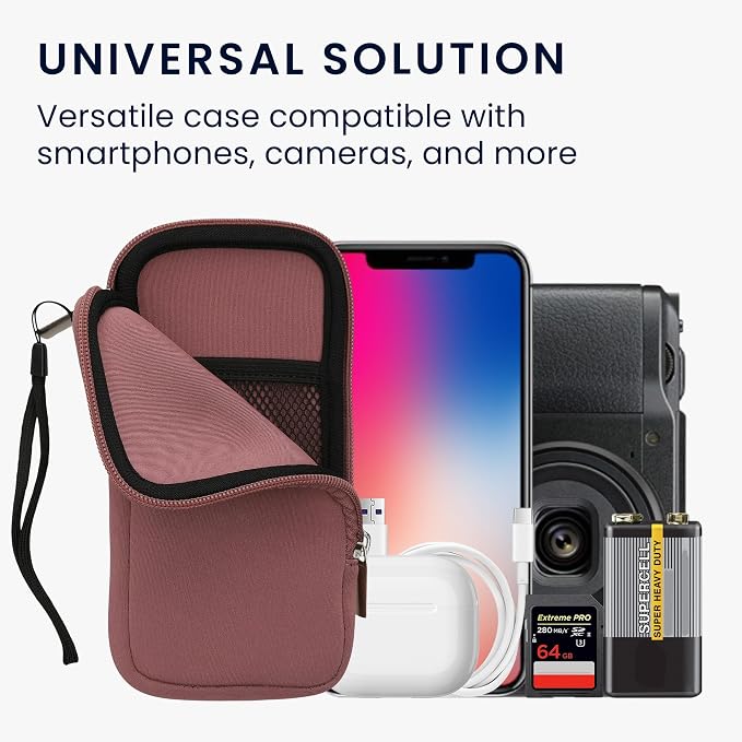 kwmobile Universal Phone Pouch Size XL - 6.7/6.8" - Neoprene Smartphone Pouch with Zip - Water-Repellent Mobile Phone Case - Sleeve in Dark Rose - Image 4