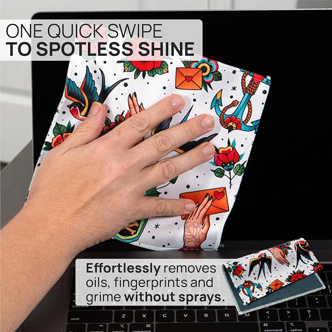Microfiber Wholesale Quick Cloth Glasses Cleaning Cloths 8x8 Tattoo 1-Pack | with Case | Double-Sided Lens Cleaner for Eyeglasses, Camera, Screens & Glass | Reusable Microfiber Glass Polishing Cloths - Image 2