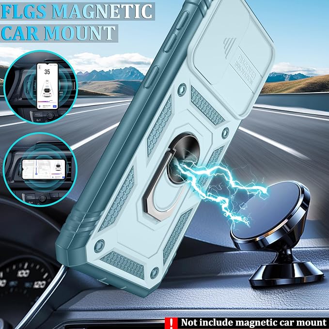 Gritup for Samsung Galaxy S21 FE 5G Case with 2PCS Screen Protector, Build in 360° Rotating Ring Kickstand, Military Grade Protective Case for S21 FE Phone, Green - Image 6