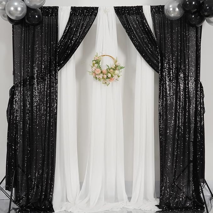 Poise3EHome Black Sequin Backdrop Curtain, 2 Panels 2Ft x 8Ft Glitter Photography Background for Party Baby Shower Wedding Birthday Christmas Thanksgiving Halloween Decoration - Image 5