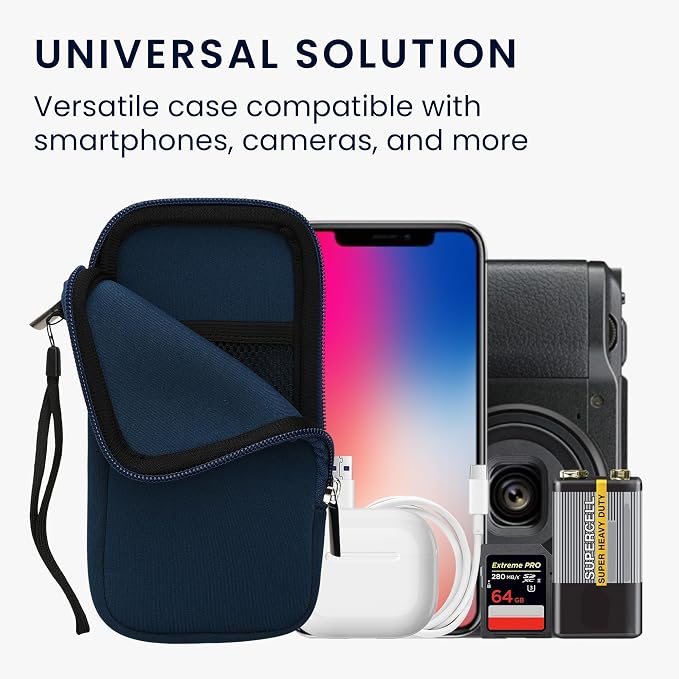 kwmobile Universal Phone Pouch Size XXL - 7" - Neoprene Smartphone Pouch with Zip - Water-Repellent Mobile Phone Case - Sleeve in Navy Blue - Image 4