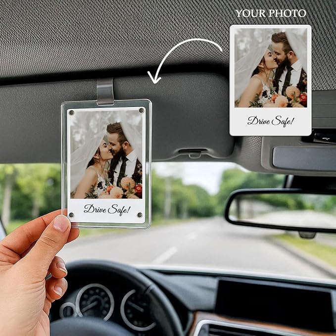 Acrylic Car Visor Photo Frame with Metal Clip, Car Accessories Magnetic Clear Picture Holder for Sun Visor, Display Baby, Family or Pet Photos in Car - Image 2