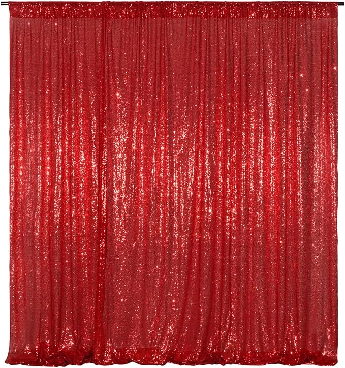 Poise3EHome Red Sequin Backdrop,8FT x 10FT Sequin Photography Backdrop Curtain for Valentines Day Party Decoration by Poise3EHome