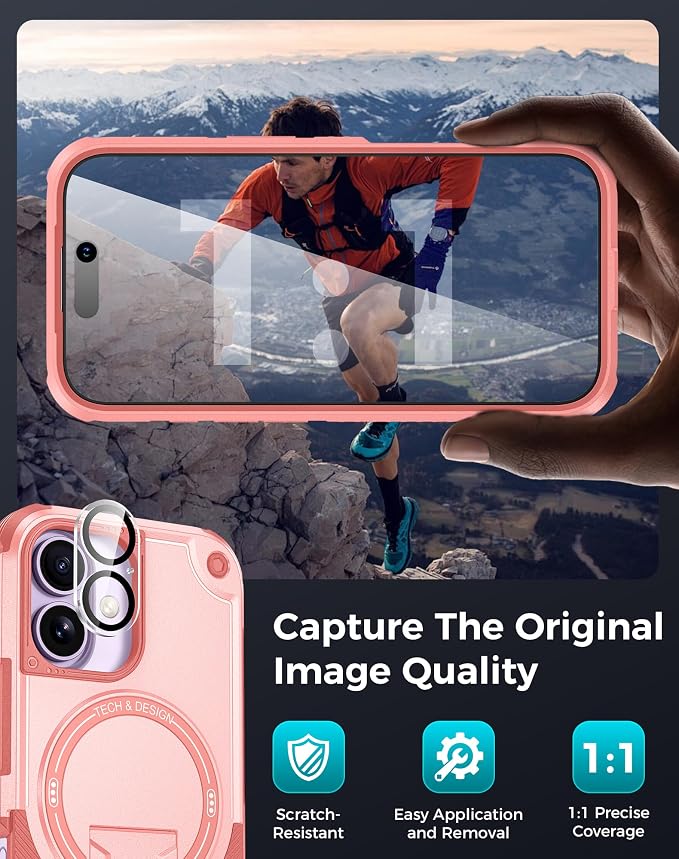Goton 3 in 1 for iPhone 17 Case with Privacy Screen Protector Pink | Glass Camera Lens Protector,Compatible for MagSafe,Invisible Kickstand, Shockproof Phone Cover for iPhone17 - Image 7