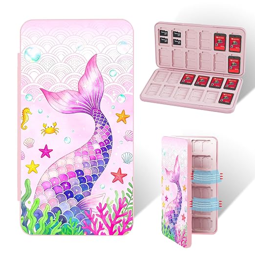 PERFECTSIGHT Switch Game Card Case for Nintendo Switch 2/ Lite / OLED, Switch 2 Game Holder Cartridge Case for Game Cards and 48 SD Cards, Kawaii Portable Compact Storage Box, Mermaid by PERFECTSIGHT