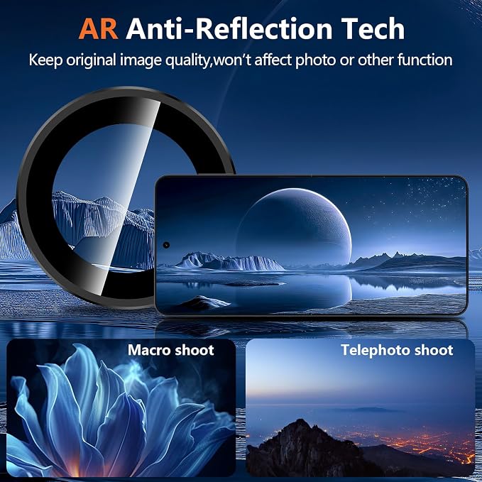 for Samsung Galaxy Z Flip 8 Camera Lens Protector, Individual Metal Ring Tempered Glass Lens Cover, [Strong Adsorption] Scratch Resistant Ultra-Thin HD Clear Lens Cover, 1 Set-Black Ring - Image 3