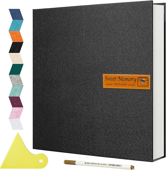 Spbapr Large Photo Album Self Adhesive Magnetic Scrapbook,DIY Scrapbook Album for 4x6 5x7 8x10 Picture,60 Pages Linen Cover Memory Book for Wedding Family Baby Pets, with Metallic Pen and Scraping by Spbapr