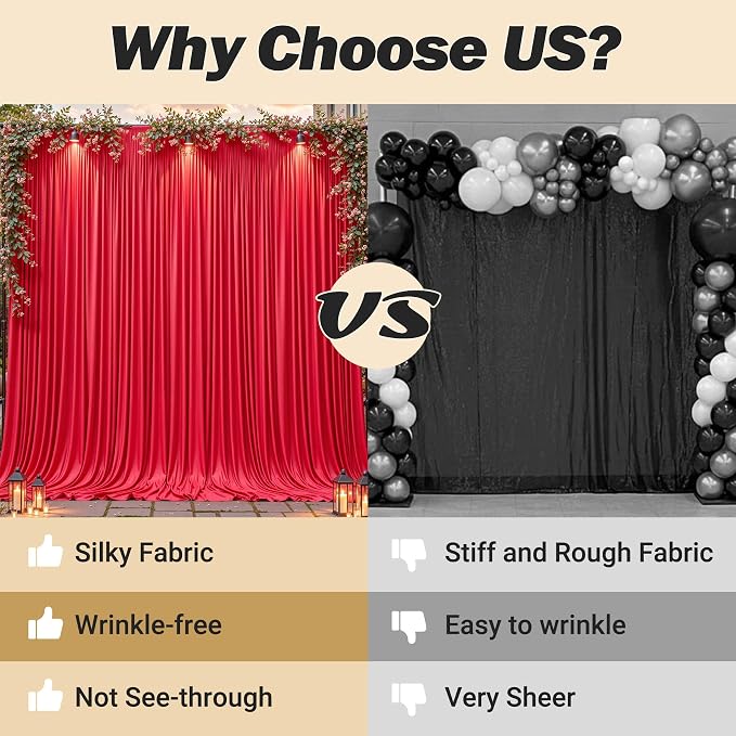32ftx10ft Wrinkle Free Red Backdrop Curtain - 10 Feet Photography Backdrop Drapes, Silky Polyester Back Drop Cloth for Wedding Baby Shower Balloon Arch Background - Image 7