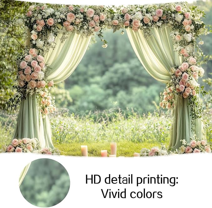 10X8ft Sage Green Floral Wall Backdrop Green Wedding Flower Arch Photography Background Spring Tea Party Backdrop Floral Girls Birthday Weeding Valentine's Day Mother's Day Event Banner Photo Props - Image 7