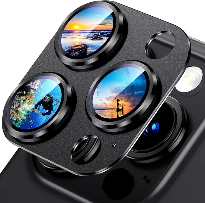 Uyiton for iPhone 15 Pro/iPhone 15 Pro Max Camera Lens Protector | Not Easy to Break, Strong Adsorption, Case-Friendly, Metal 9H Sapphire Glass Rear Camera Screen Cover, Black Titanium by Uyiton