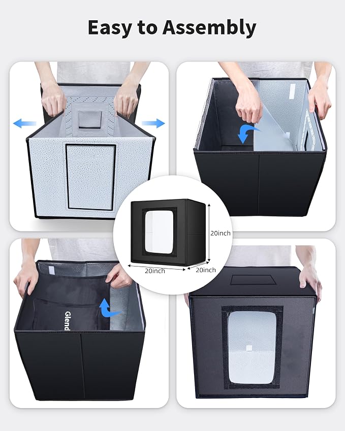Glendan 20"x20" Light Box Photography, Large Photo Light Box | 240 LED Dimmable LED Lights, CRI >95 - Folding Photo Box with 12 Color Backdrops for Jewelry Food Electronics Product - Image 2