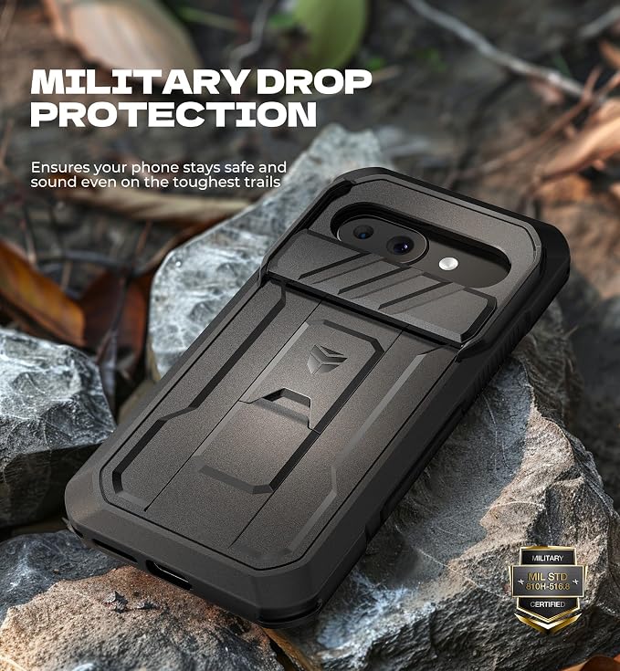 Dexnor for Google Pixel 9a Case with Slide Camera Cover & 2 Front Frames & Built-in Screen Protector & Heavy-Duty Kickstand, Full-Body Protective Cover Rugged Bumper Cases for Pixel 9a,Black - Image 6
