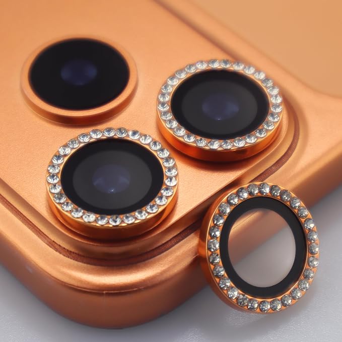 BONVAN for iPhone 17 Pro / 17 Pro Max Camera Lens Protector Bling Glitter Diamond Metal Crystal Tempered Glass Screen Accessories Rhinestones Lens Cover for iPhone 17 Pro/Pro Max (Orange) by BONVAN