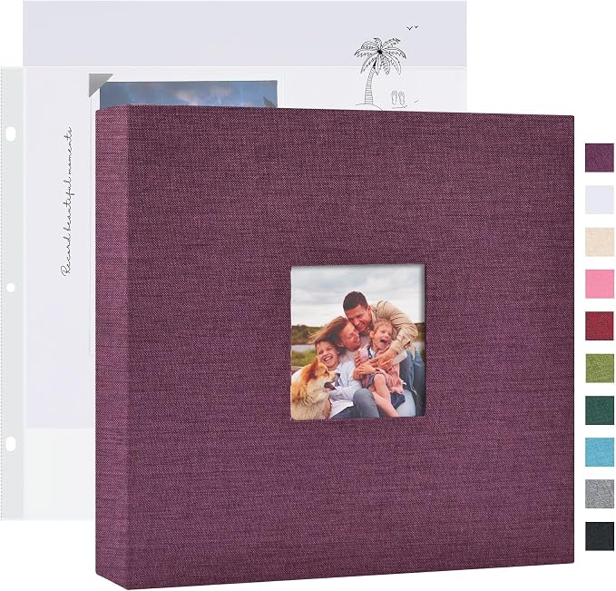 Mublalbum 8x8 Inch 3 Ring DIY Scrapbook Photo Album 40 Pages, Purple | 3 Ring Binder Scrapbook, Linen Cover, 20 Plastic Sleeves 40 Pages, Memory Book for Wedding, Baby, Family, DIY Projects by Mublalbum