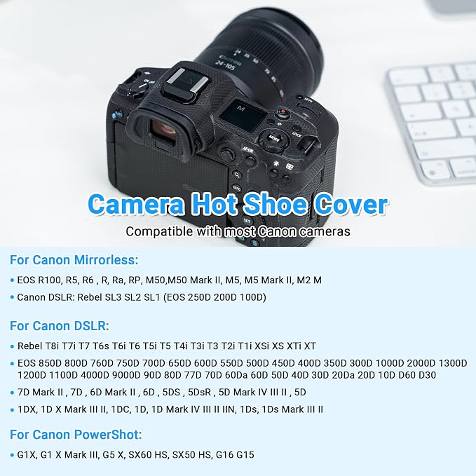 JJC Camera Hot Shoe Cover Cap for Canon EOS R100 T7 T6 Rebel 5D Mark IV | Dustproof,for Canon EOS R5 R6 RP R Rebel T8i T7i T7 T6i T6 T5i SL3 SL2 M50 800D 760D 4000D 90D 5DM4 5DM3 5DM2 6D 6D2 7D 7D2 - Image 2