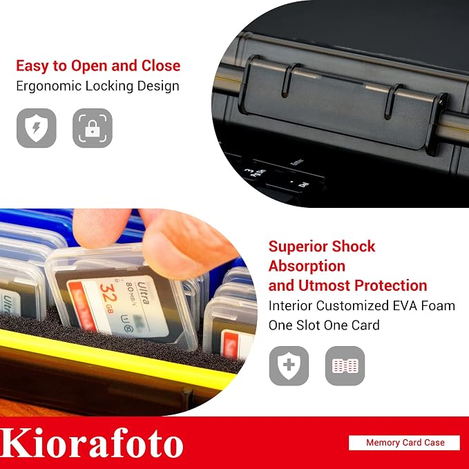 Kiorafoto SD Card Case w 36PCS Individual Clear Plastic Memory Card Holder | Water-Resistant,Anti-Shock,36 Slots,for 36x SD SDXC SDHC Cards,Camera Memory Card Holder Organizer,with Carabiner & Labels - Image 5